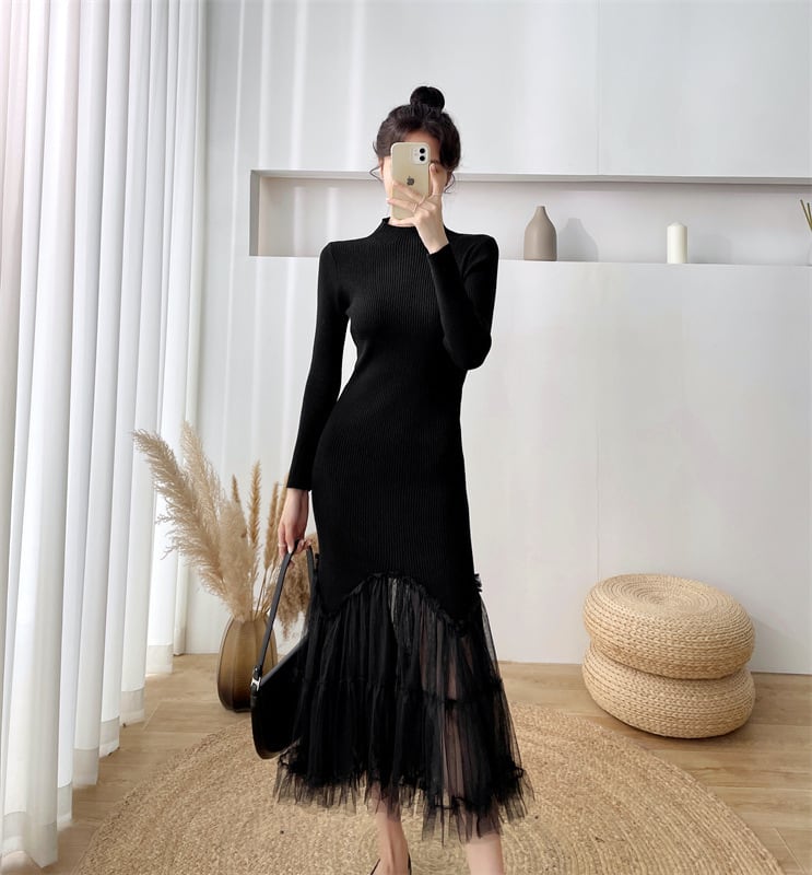 【dress】マーメイド切り替えニットワンピース　M17673