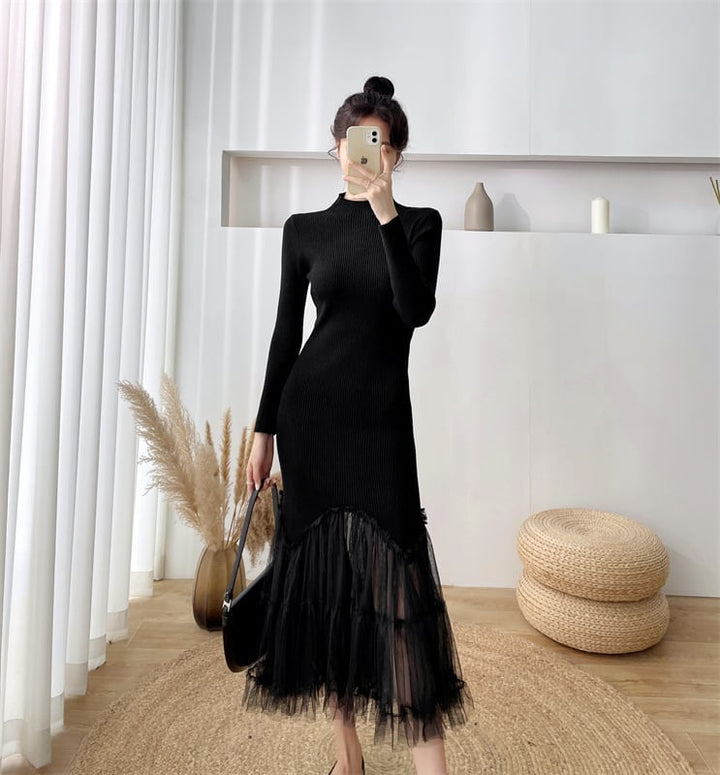 【dress】マーメイド切り替えニットワンピース　M17673