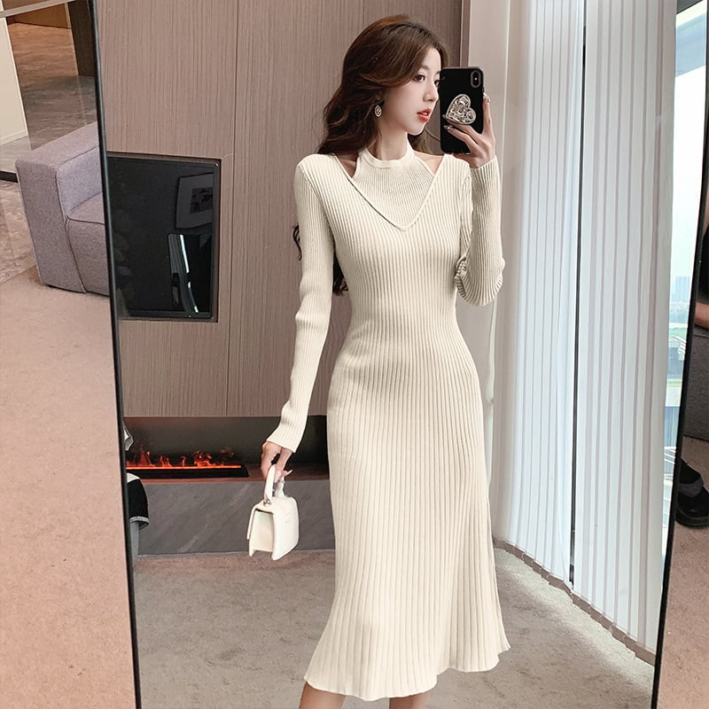 【dress】細身効果抜群♪エレガントニットワンピース　M17583