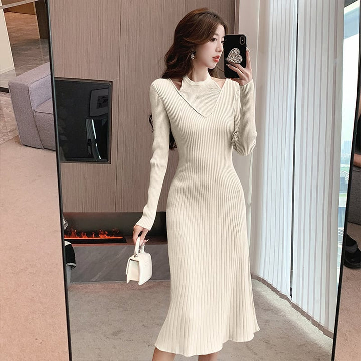 【dress】細身効果抜群♪エレガントニットワンピース　M17583