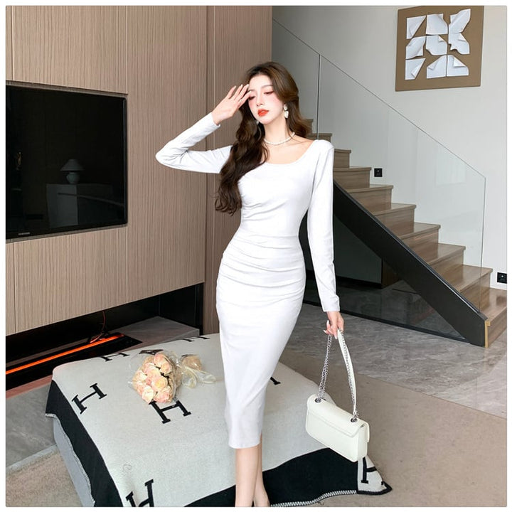 【dress】クルーネック無地ワンピース　M18183