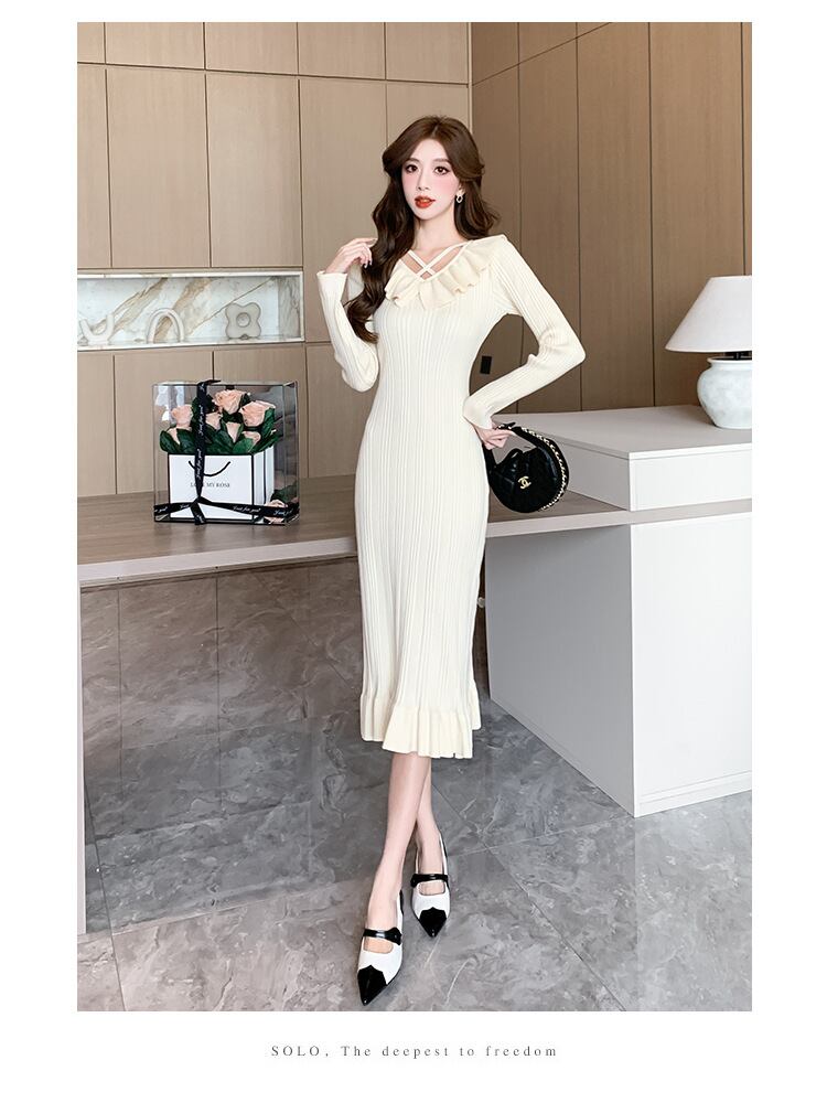 【dress】フリルニットワンピース　M18803