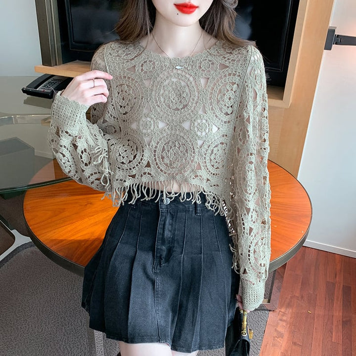 【tops】優しい雰囲気カットワークレーストップス　M17665