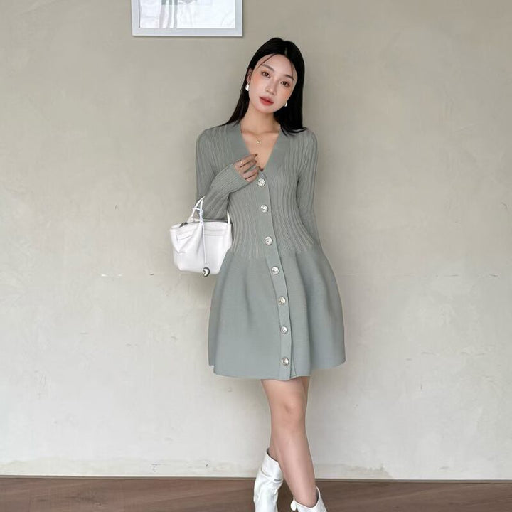 【dress】ペプラムニットワンピース Q7048