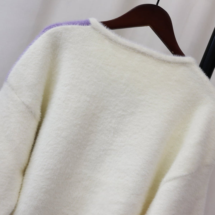 【outer】クルーネック配色ニットカーデ　M18313