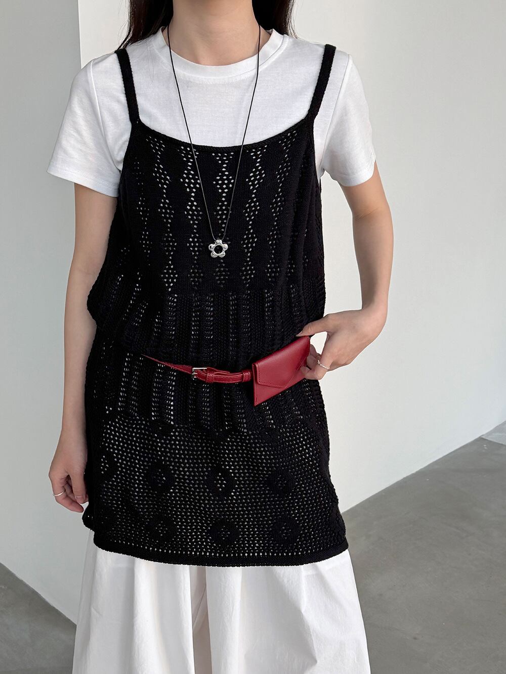 【tops】透かしニットキャミソール Q8326