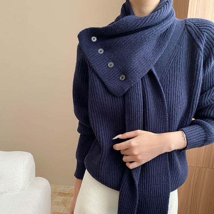 【tops】マフラー付きニットトップス Q7490