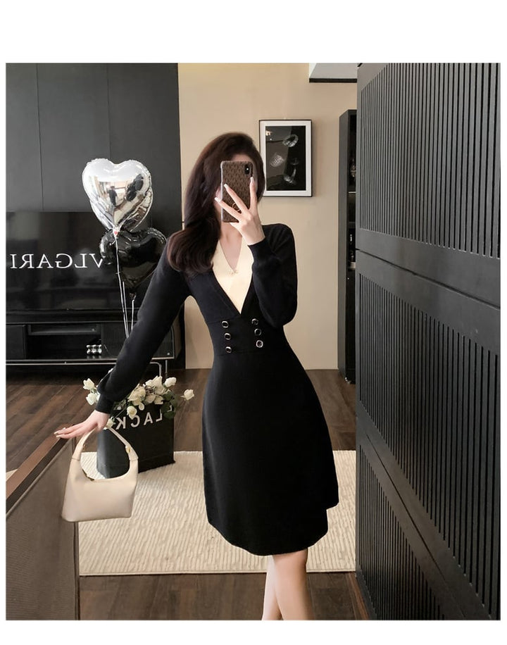 【dress】Vネックニットワンピース　M18286