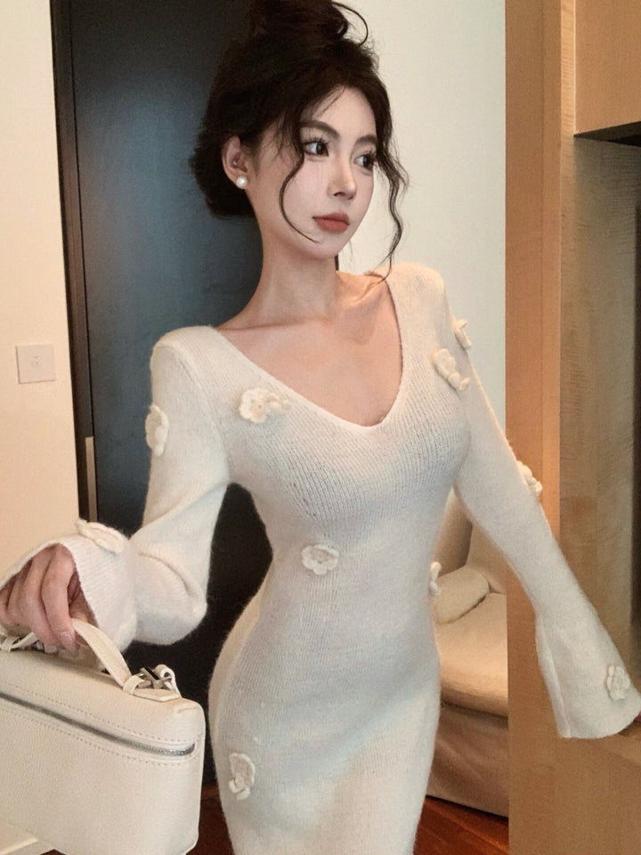 【dress】Vネックニットワンピース　M27999