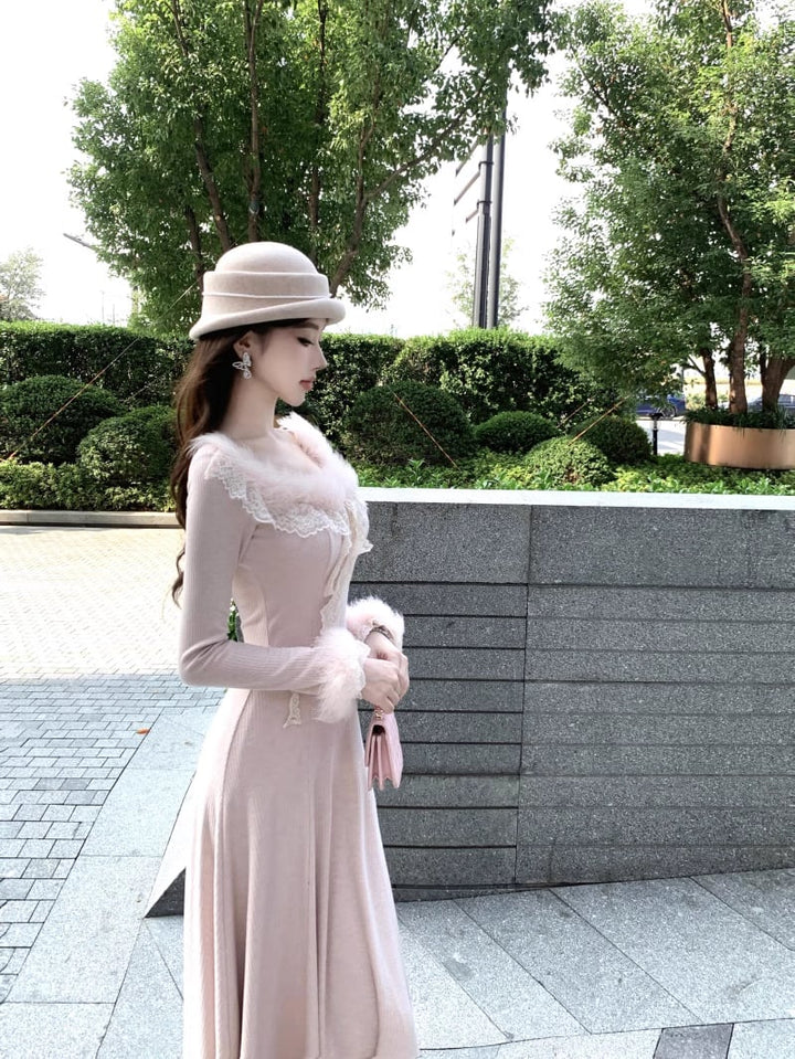 【dress】ファードッキングニットワンピース Q7589