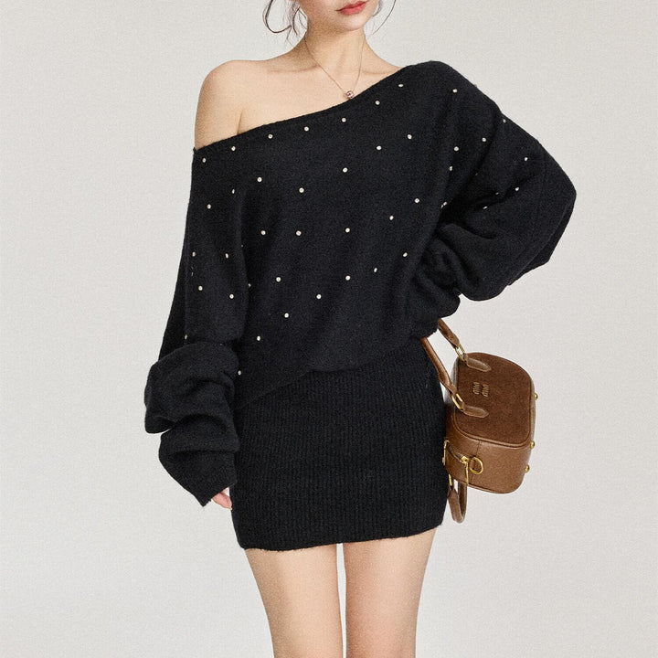 【dress】ビジューニットミニワンピース　N3498