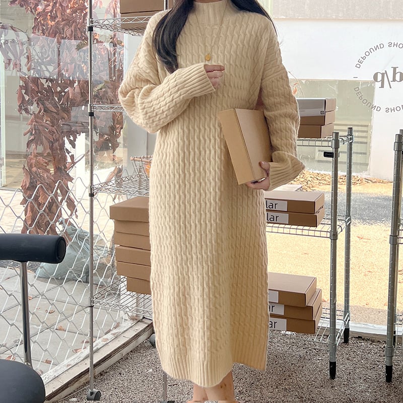 【dress】無地ニットワンピース　M18235