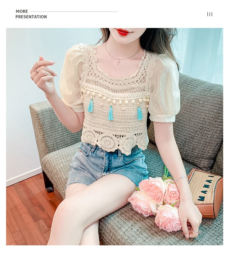 【tops】柔らかくて優しい印象カットワークニットトップス　M17061