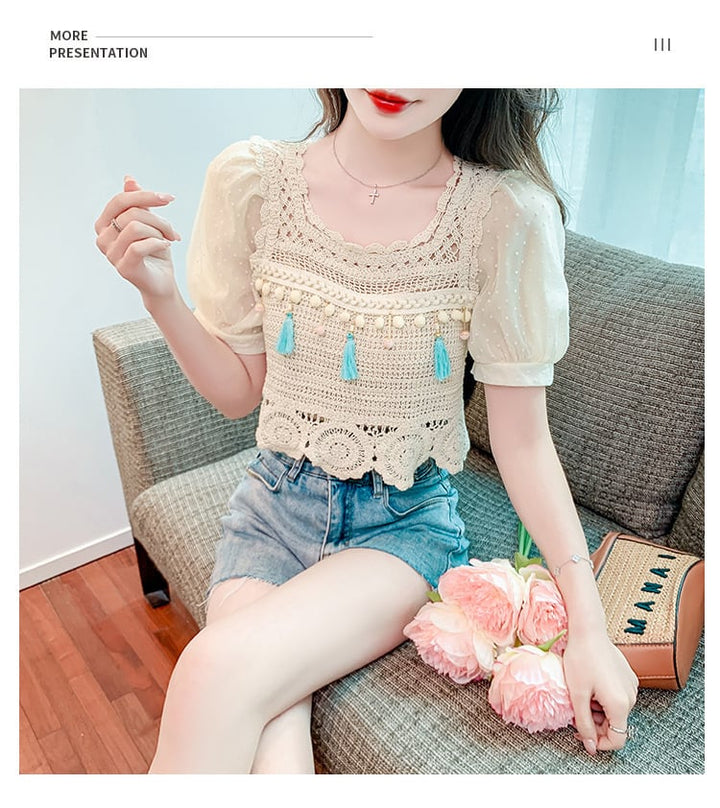 【tops】柔らかくて優しい印象カットワークニットトップス　M17061