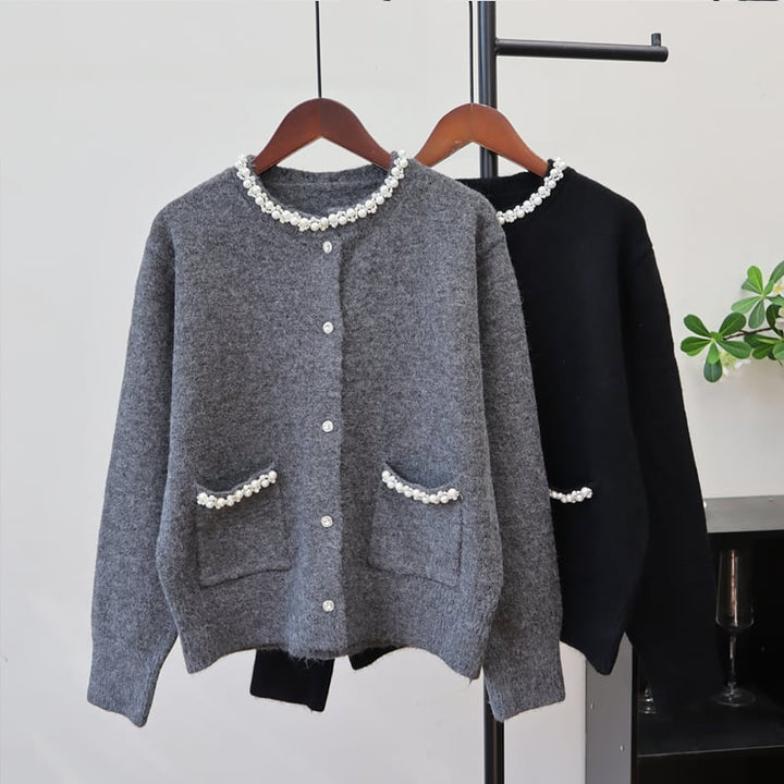 【outer】パール付きニットカーディガン Q7321