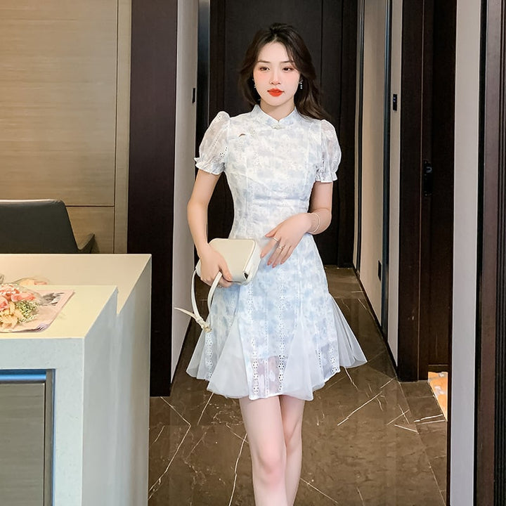 【dress】美人度アップエレガント刺繍デートワンピース　M17127