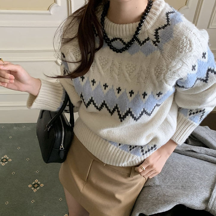 【tops】ジャカードニットセーター　M27128