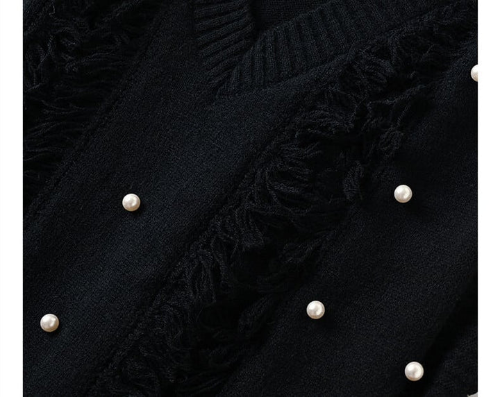 【dress】パール付きフリンジノースリーブニットワンピース　N2783