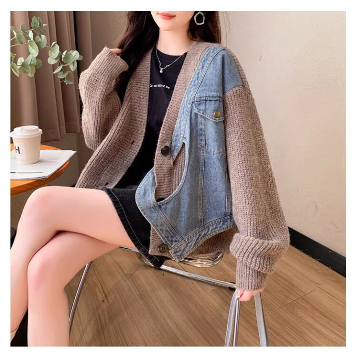 【outer】デニム切り替えニットカーデ　M29328