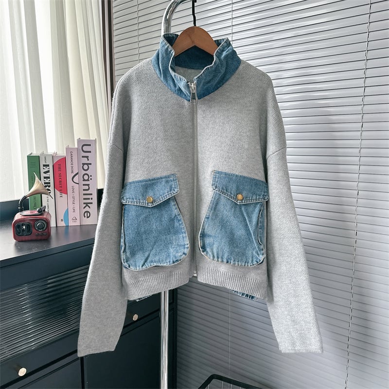 【outer】デニム切り替えニットカーデ　M25783