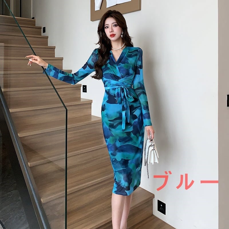 【dress】女子力アップエレガントVネックワンピース　M17432