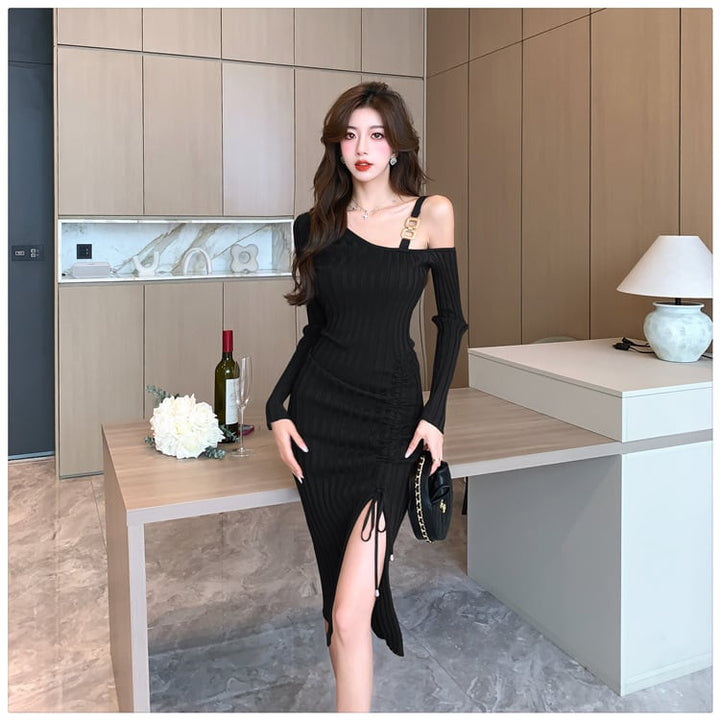 【dress】オフショルダーニットワンピース　M25521