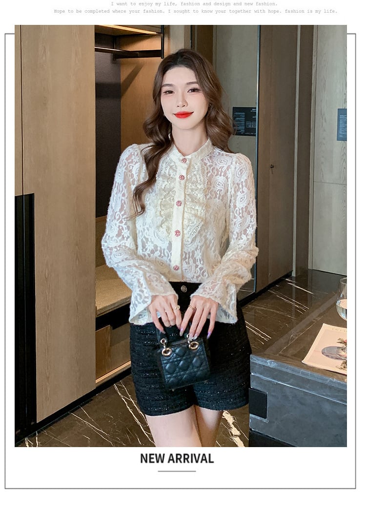 【tops】フリルレースシャツトップス　M26524