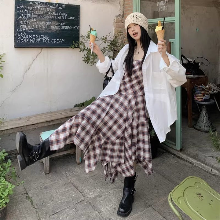 【dress】チェック柄イレヘムキャミワンピース Q8271