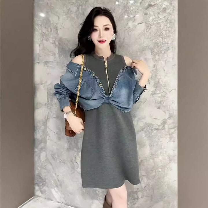【dress】デニム切り替えワンピース　M26417