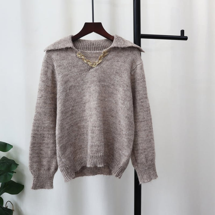 【tops】折り襟ニットセーター　M28374