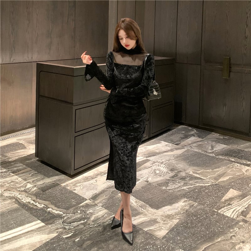 【dress】ジャカードドッキングワンピース　M27859