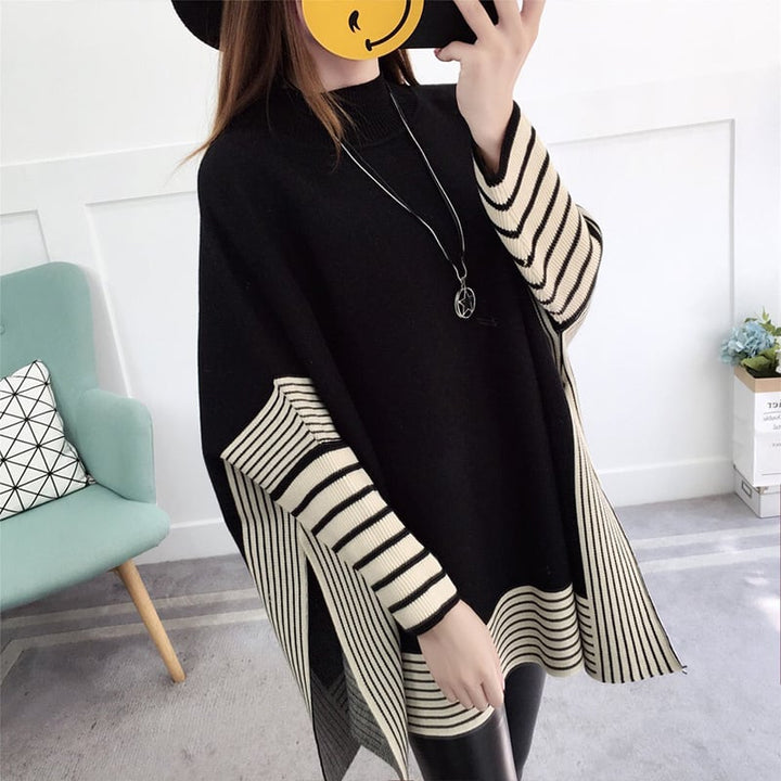 【tops】ドルマンスリーブ配色ニットセーター　M17894