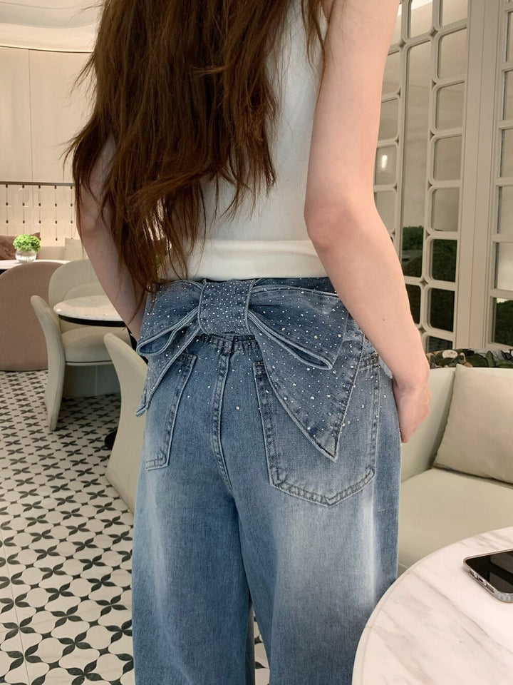 【bottoms】スパンコール付きバックリボンデニムパンツ　N3544