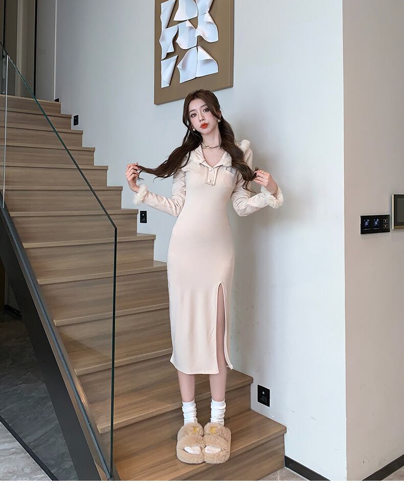 【dress】ファースリットワンピース　M19044