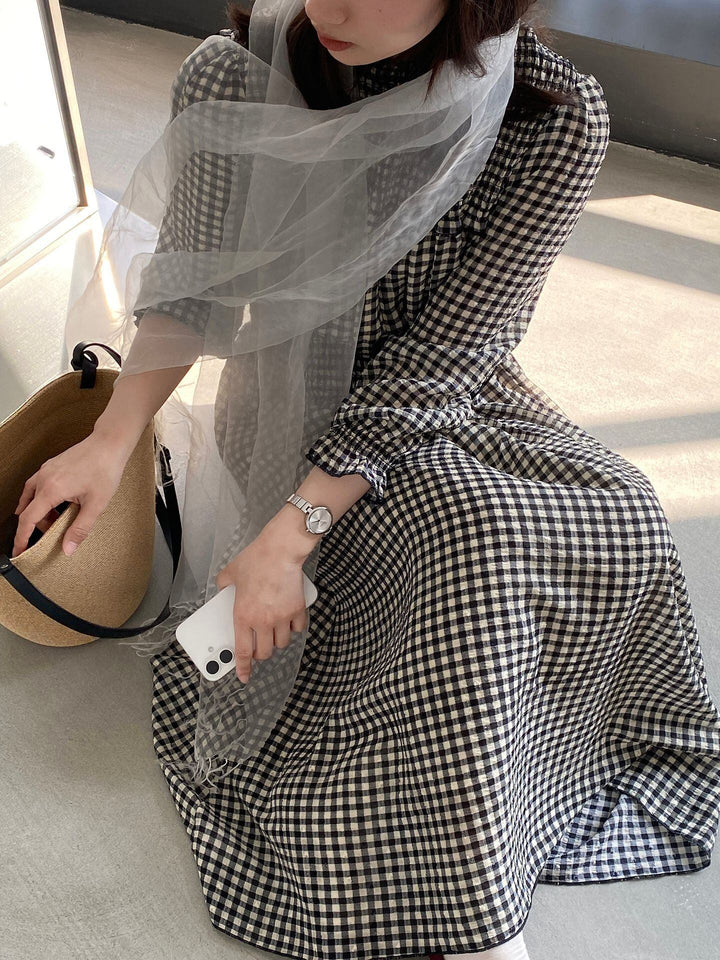 【dress】チェック柄ロングワンピース Q8249