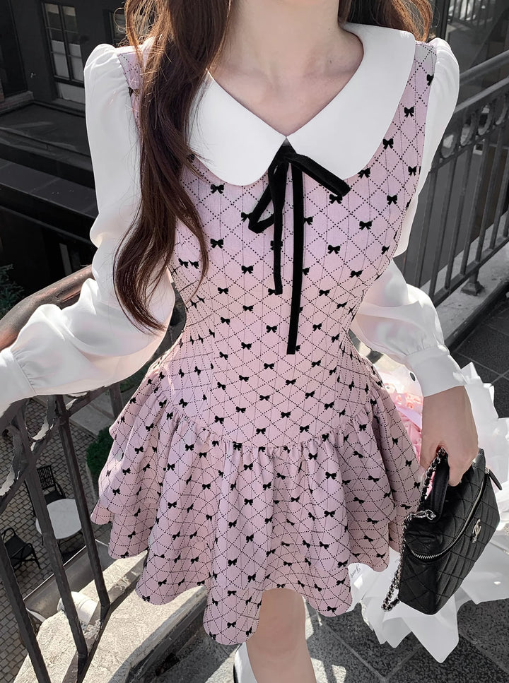 【dress】ピーターパンカラーフェイクレイヤードワンピース Q7570