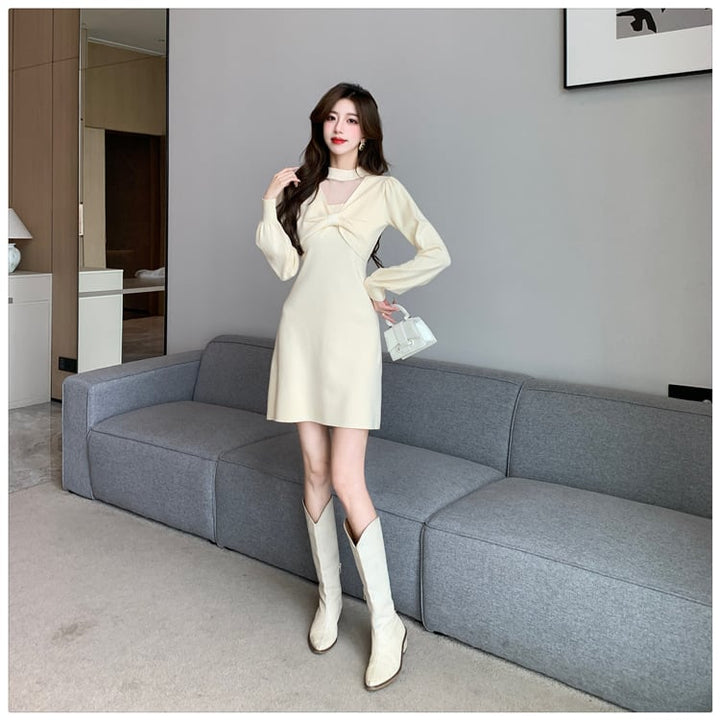 【dress】リボン付きニットワンピース　M18220