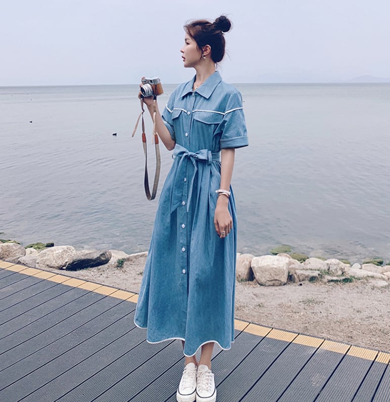 【dress】人気上昇中 ファッションデニムシャツワンピース　M16996