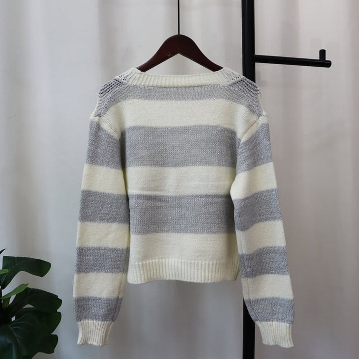 【outer】ボーダー柄ニットカーデ　M25735