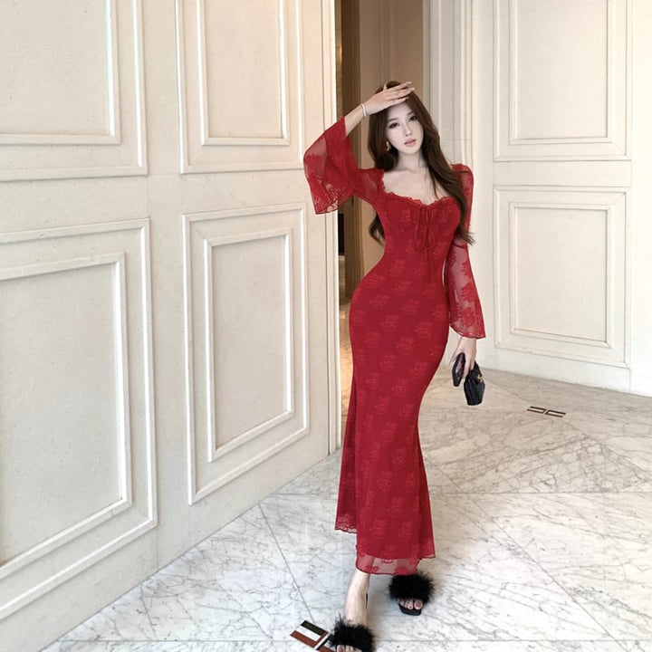 【dress】スクエアネックレースワンピース Q7419