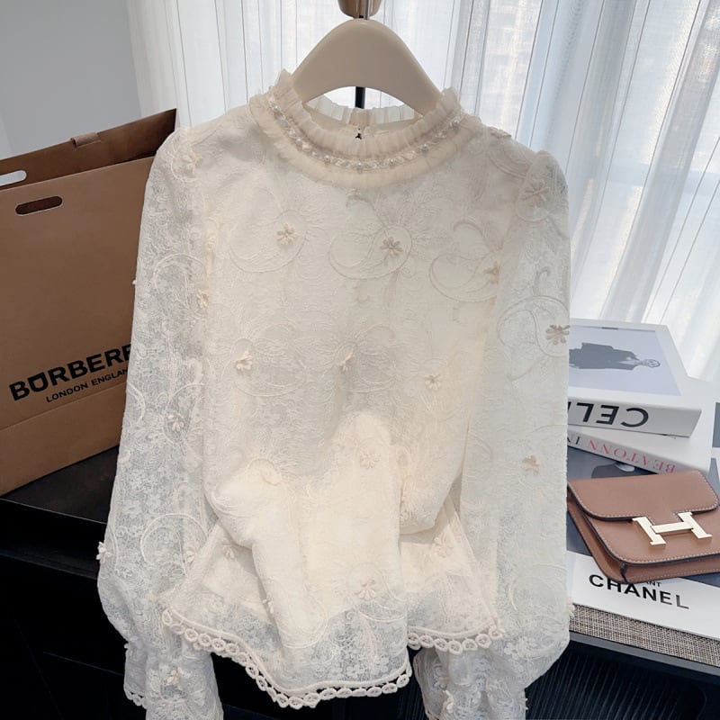 【tops】レース切り替えシャツトップス　M29115