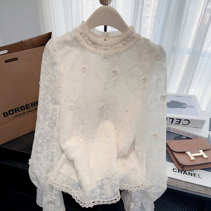 【tops】レース切り替えシャツトップス　M29115