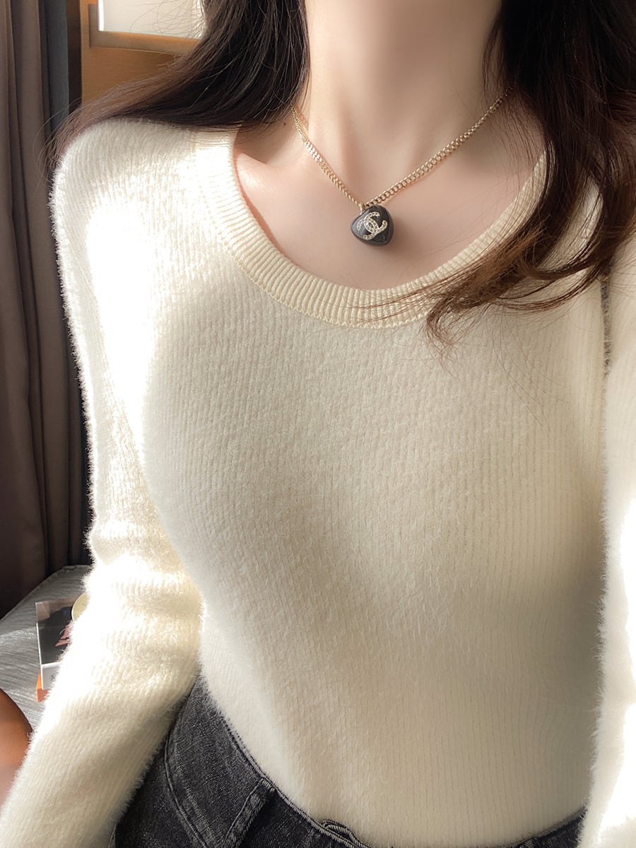 【tops】無地ニットトップス　M26692