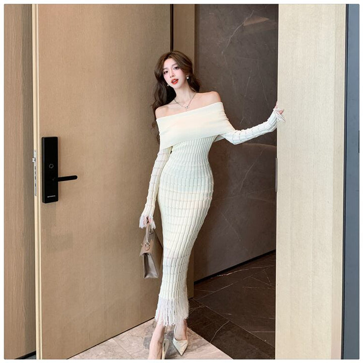 【dress】フリンジニットワンピース　M18539