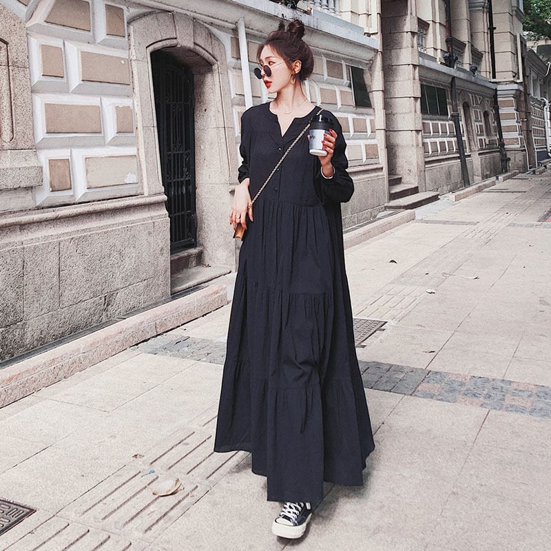 【dress】高級感 シンプル無地デートワンピース韓国系超人気　M16809