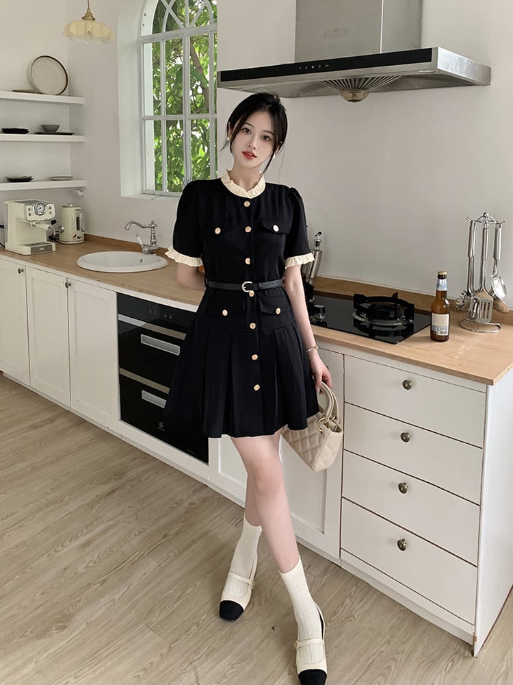 【dress】知的で品の良い♡エレガントデートワンピースベルト付き　M16775