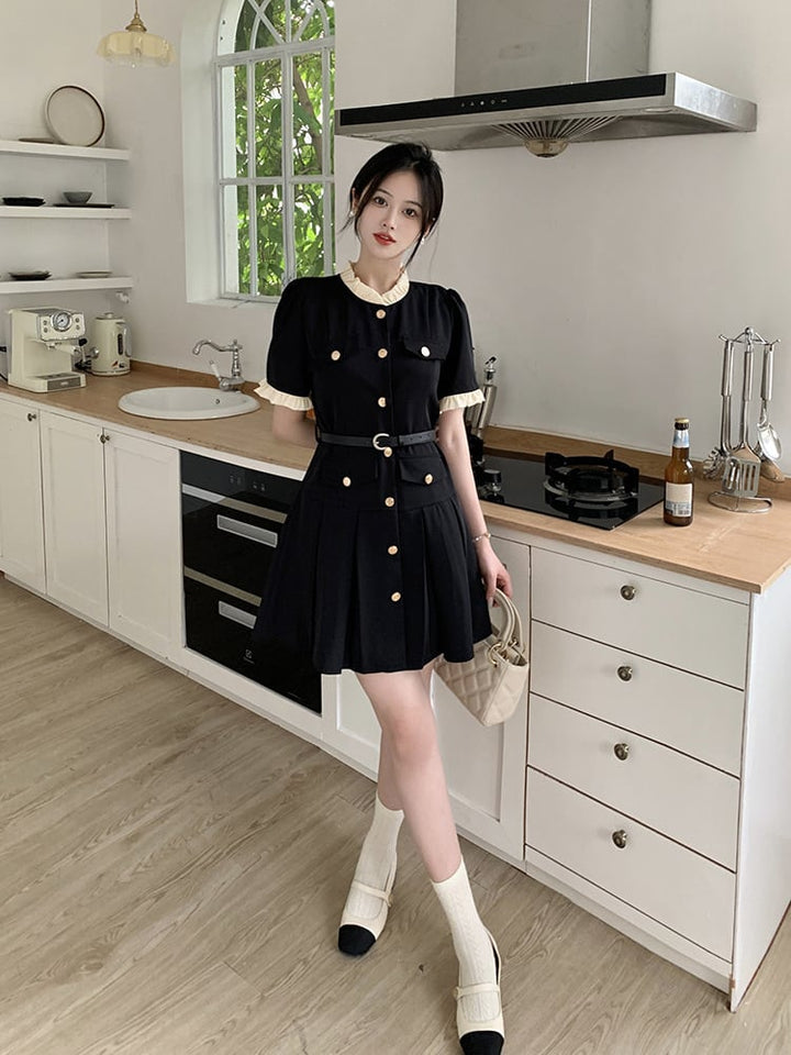 【dress】知的で品の良い♡エレガントデートワンピースベルト付き　M16775