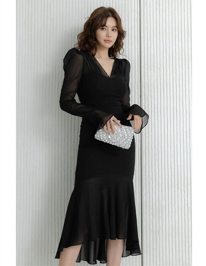 【dress】シアースリーブマーメイドデートワンピース　N2747