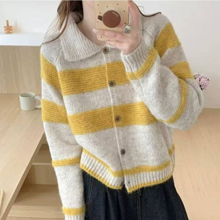 【outer】ボーダー柄ニットカーデ　M28610