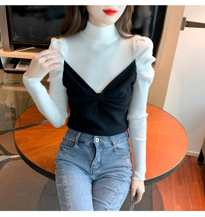 【tops】切り替えニットトップス　M26141